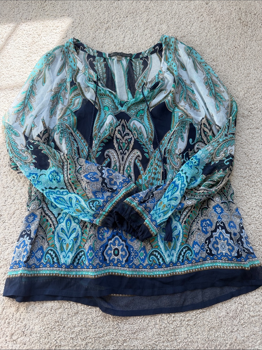 Rose & Olive Navy and Teal Paisley Peasant Blouse